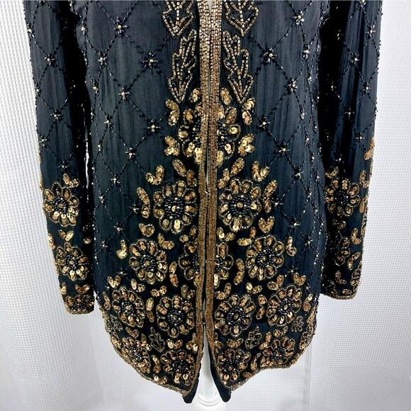 MARK & JOHN! 100% SILK! LUXE BLACK & GOLD ORNATELY BEADED/SEQUINNED JACKET! SZ S - Picture 5 of 13